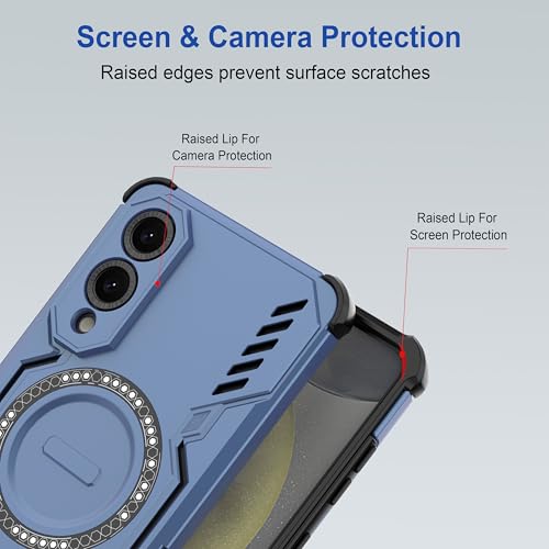 Image of amazon basics Back Case Cover for Samsung Galaxy S25 Edge 5G | Magnetic Case with Built-in Metal Ring | Supports Mag-Safe Charger, Wallet & Car Mount | Shockproof Hybrid PC + TPU | Blue
