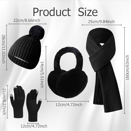 4 Pcs Winter Hat Ear Muffs Scarf and Gloves Set, Knitted Beanie & Touchscreen Gloves for Women Men, Warmers Suitable for Winters Cold Weather, Travel, Skiing,Cosplay, Party Clothing Accessories2