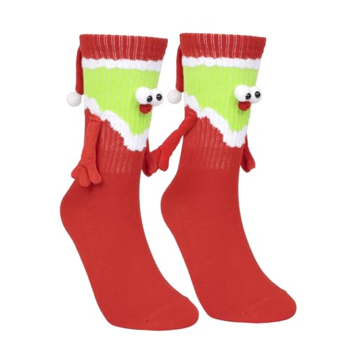 COZYMATE 2 Pairs Hand Holding Socks Magnetic Funny Novelty Socks that Hold Hands for Couples Christmas Valentines Gag Gift
