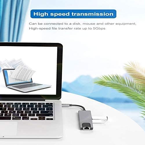 Image of USB HUB Type C 5 in 1 Adapter, USB C to HDMI,Ethernet (RJ45), USB 3.0 Multiport Connector,Type C 4k HDMI Port,Type C 1000m LAN Port,5 in 1 Type C Network Adapter (USB C to 5 in 1 with RJ45 HUB)