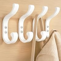 Large Wall Hooks for Hanging Coats - Wall-Mounted Heavy Duty, Holds 30 lbs, Door Hook for Backpacks, Clothes, Towels, Hats, Purses, Screw-in Hooks for Bathroom, Mudroom, Farmhouse (White, 4 Pack)
