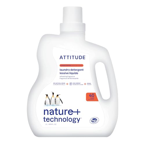 Image of ATTITUDE Liquid Laundry Detergent, EWG Verified, HE Compatible, Plant-Based & Vegan, Natural Laundry Soap, Summer Berries Scent, 40 Loads, 67.6 Fl Oz