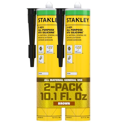 Stanley S421 RTV Silicone Caulk Brown (2 x 10.1 fl.oz.) - 100% Waterproof Industrial-Grade Silicone for Kitchen, Bathroom, Shower, Window, Door, Indoor &amp; Outdoor Use