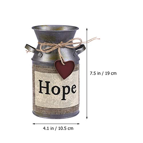 Vaso decorativo rústico com saudações e design de corda, lata de leite de metal, jarro para sala de