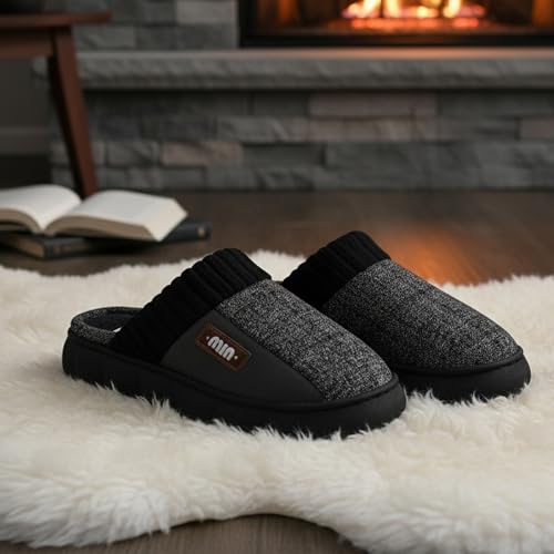Image of VRITRAZ Men's Warm Fur Slippers | Soft Plush Indoor Shoes | Anti-Slip Cozy Memory Foam Footwear for Winter