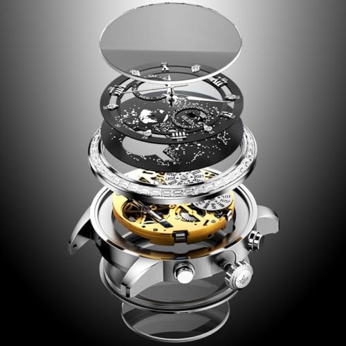 Image of OUPINKE Watch for Men Skeleton Self Winding Mechanical Automatic Luxury Dress Black Wrist Watch Waterproof Luminous Tungsten Sapphire Crystal