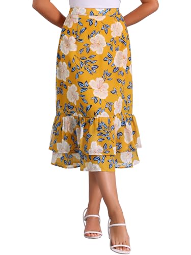 Image of Allegra K Women's Printed Skirt 2025 Weekend Trendy Summer Chiffon Ruffle Tiered Flowy Midi Skirts