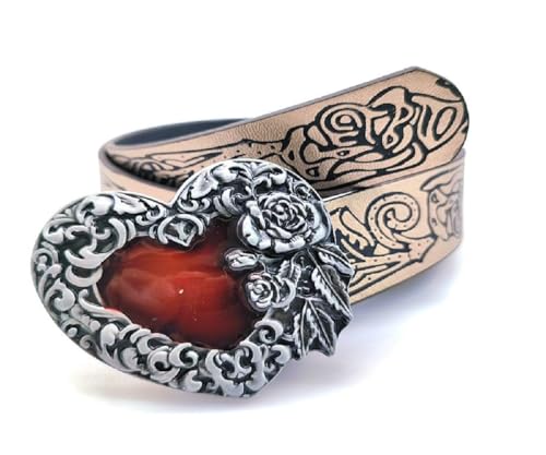 Retro Pattern Heart Belt, Fashion Printing With Heart Buckle Adjustable Punk for Women2