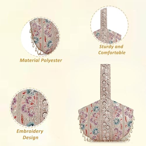 Image of Nevis Stylish Embroidery Unique Design Traditional Wedding Party Handheld Potli Bag for Women (Pink)