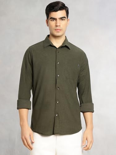 Image of Thomas Scott Men's | Corduroy | Full Sleeve | Slim Fit | Polyester-Blend | Single Pocket | Spread Collar | Casual Shirt