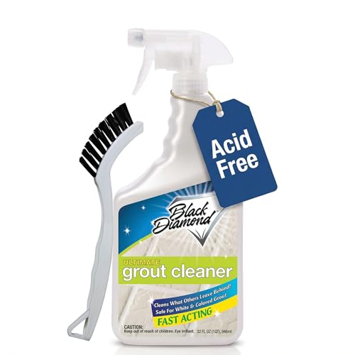 Black Diamond Ultimate Grout Cleaner: Best Cleaner for Tile,Ceramic,Porcelain, Marble Acid-Free Safe Deep Cleaner & Stain Remover for Even The Dirtiest Grout. (1-Quart/1-Brush)