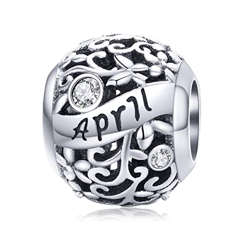 Lorrifal Ciondoli Originali in Argento Sterling 925 con Zirconia Cubica Pietra di Nascita Charm Portafortuna Adatti per bBraccialetti Pandora, Collane e Gioielli Perfetti per Compleanno