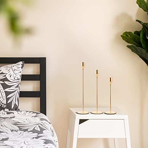 Candle Holders Rose Gold Candlestick Holders Set Of 3 Metal Tall Candle Stand For Taper Candles, Decorative Centerpiece For Party Wedding, Dinning, Living Room, Fits 3/4 Inch Thick Candles&Led Candles #TOP6