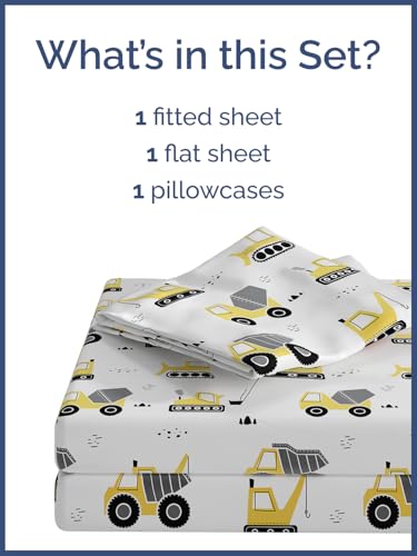 Image of Kids Twin Construction Bed Sheets - 3 Piece Kids Construction Sheet Set