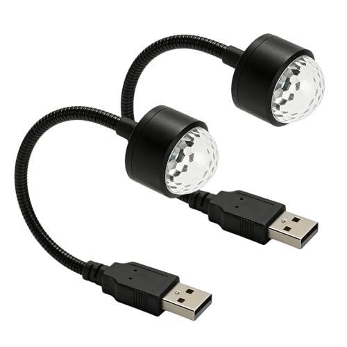 Rdxcv 2 PCS USB Star Night Light Projector, Portable Sound Activated Car Ambient Light with 9 Functional Modes, Adjustable LED Atmosphere Lamp Romantic Interior Decor for Vehicles