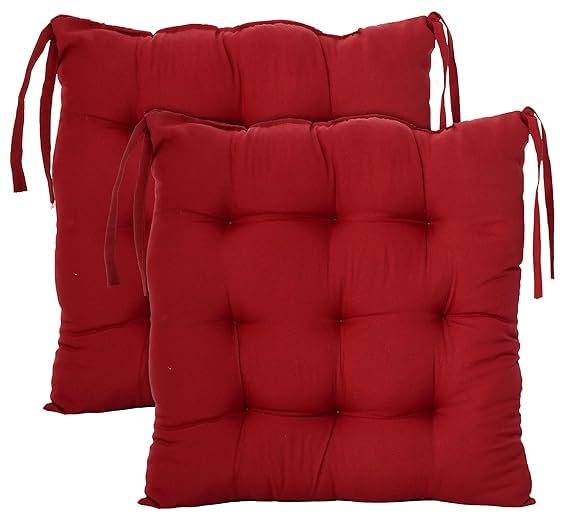 Purav Light Ultra-Soft Microfiber Chair Cushion Pads with Ties 16X16 Inch Comfortable & Stylish Seat Pads Perfect for Home,Office Chairs,Dining,Workspaces Durable Sitting Support Pack of 2 Red