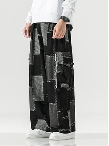 XYGJZ Men's Baggy Jeans Y2k Wide Leg Jeans Patchwork Streetwear Skateboard Pants Hip Hop2