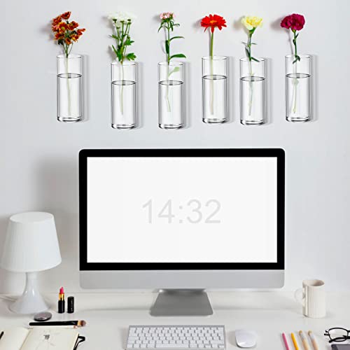Baderke 6 Pcs Glass Wall Vase For Plants Indoor Hanging Propagation Planter Container Holder With Plastic Invisible Traceless Hangers Hydroponic Plant Succulent Garden Wedding Decor #TOP4