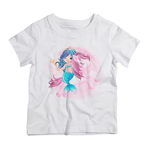 Camiseta Infantil Branca Sereia Fundo Do Mar Voando No Unicornio (6)