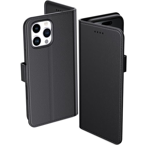 Aiziki For iPhone 16 Pro 6.3 Case Wallet Premium Leather Flip Case with Card Slots Magnetic Closure Kickstand Shockproof Protective Compatible with iPhone 16 Pro 6.3 Phone Case-Black