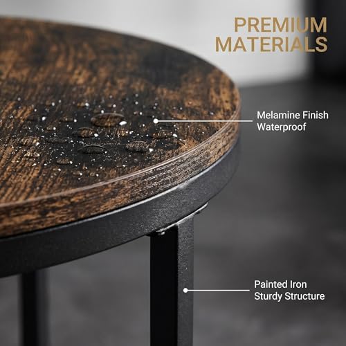 Image of Round Coffee Tables for Living Room, Set of 2 (Rustic Wooden) | living room side table, Drink Tables for Small Spaces