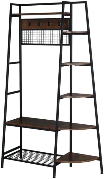 Árboles de entrada con ganchos, estantes de almacenamiento y banco de zapatos, organizador de armario independiente con perchero, estante de ropa