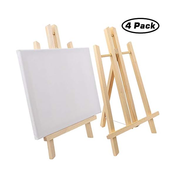 Jekkis 4 Packs Tabletop Easel with Canvas Sets, 16 x 9.5 Inches Wooden