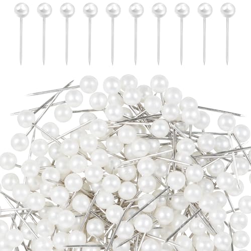 100Pcs Pearl Push Pins Sewing Straight Pins with Faux Pearl Heads for Fabric Decorative Round Short Tacks with Storage Case for Sewing Craft Wedding Holiday DIY Accessories 0.6Inch