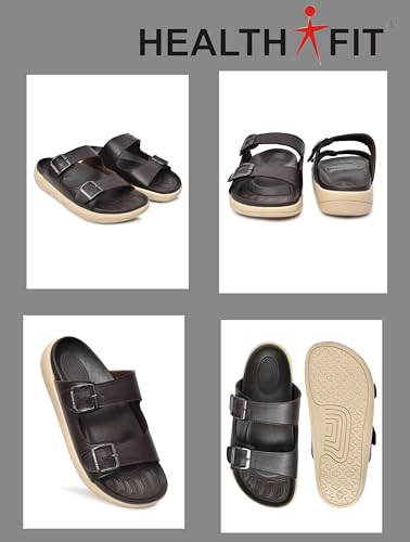 Image of HEALTH FIT Extra Soft Premium Classic Cushion Sliders /with Adjustable Buckle Strap & Light Weight Anti-SkidWaterproof Luxurious Slippers for Men's HF120