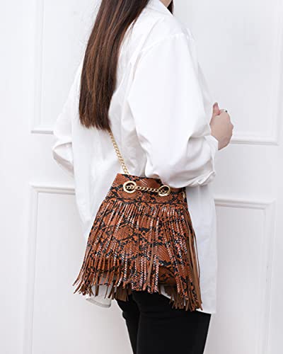 Felite Fnn Vintage Snake Print Bucket Bag for Women, Adjustable Chain Strap Crossbody Purse, Boho Chic Small Shoulder Bag2