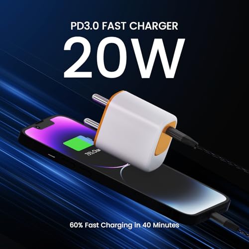Image of DeperAI 20W Type C Mobile Charger, MFi Certified, Fast Charging Compatible for iPhone 14 /13 /12 /11 /X /8 & Other Type C Devices, PD Charger, USB C Port, Power Delivery Compatible Adapter (Orange&White)