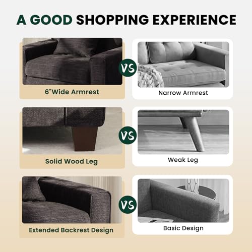 Image of DOPEDIO Modern Living Room Sofa Set, 71.25 inch Chenille Loveseat with 2 Accent Chairs, Removable Covers, Spring Cushions, Solid Wood Frame, Easy Assembly(71.25inch+2 Single,Dark Grey)