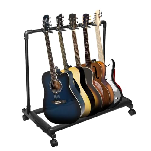 AZOR 5 Multi Guitar Stand Rack with Wheels, Foldable Design 5 Holder Multiple Guitar Rack for Acoustic Electric Guitar, Bass, Soft Cushioning Sponge Protects Your Instruments - Les Beatles, Paul McCartney, John Lennon, RIngo Starr, George Harrison AZOR 5 Multi Guitar Stand Rack with Wheels, Foldable Design 5 Holder Multiple Guitar Rack for Acoustic Electric Guitar, Bass, Soft Cushioning Sponge Protects Your Instruments