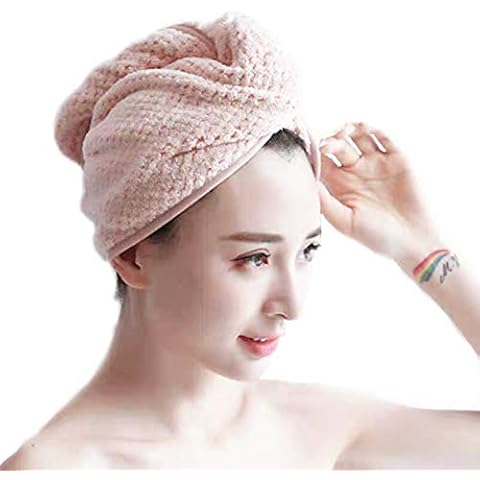 ESFOTO Microfibre Rapid Drying Hair Towel Turban Wraps for Women Kids Short Long Wet Curly Hair Super Absorbent Quick Dry Hair Drying Towels with Button Design (PInk) Cover