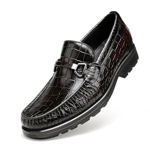 Image of Generic Men's Leather Dress Shoes, Classic Crocodile Printed Dress Shoes Casual Slip-on Penny Loafer for Mens