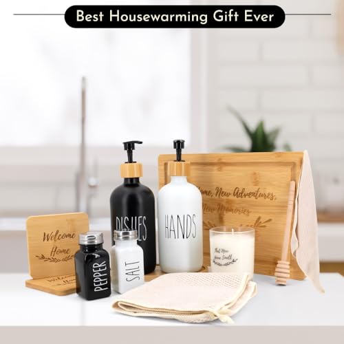 Happy Banana House Warming Gifts New Home – Home Essentials for New Home Gift Set Includes Scented Candle, Bamboo Cutting Board, Soap Set, Towels, Salt and Pepper Shaker – Luxury New House Must Haves - Image 5