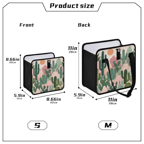 Image of Car Trash Can Organizer Bin with Adjustable Strap for Back Front Seat Console Waterproof Leakproof Collapsible Portable 8.66 Inch Boho Cacti Mountains and Sun