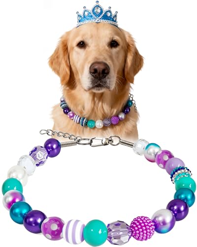 KUDES Bubblegum Mermaid Beaded Dog Collar, 20mm, Adjustable