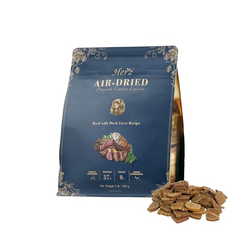 Herz Air-Dried Dog Food – Beef & Duck Liver Recipe (1 lb) | All-Natural, High-Protein, Grain-Free, Limited Ingredients, Complete & Balanced, Premium Canine Cuisine