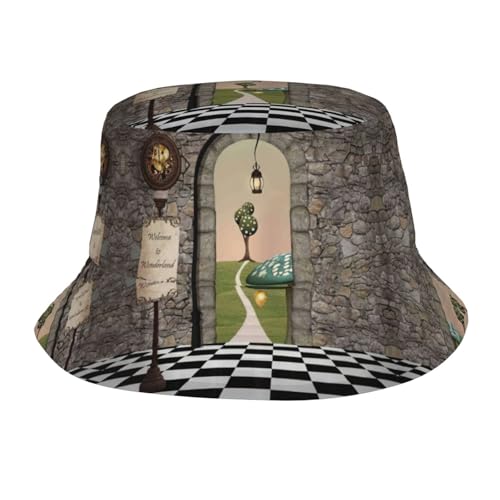 Migpkd Sombrero de linterna de hongo con paisaje de suelo, sombrero de playa, sombrero de pesca, para mujeres y hombres, para viajes al aire libre, sombrero de pescador, color negro