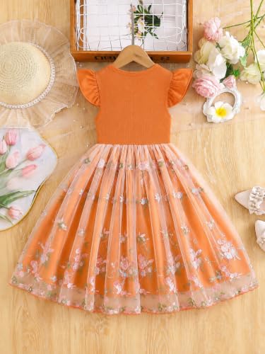 Image of TAGAS Girls' Dress|Elegant Beige Baby Girl Dress with Lace Ruffles & Floral Embroidery - Long Sleeve Princess Birthday Party Dress | Comfortable & Stylish Kids Wear| PartFrock for Kids |