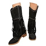 Generisch Bottines de cowboy pour femme - Talon bloc - Vintage - Bottes de transition classiques - Confortables - Bottes d'hiver hautes - Bottines compensées - Bottes de loisirs