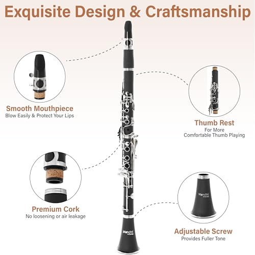 Image of Mendini by Cecilio Ebonite Bb Clarinet Kit for Beginner - Black