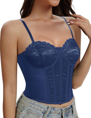 Image of Lace Corset Tops for Women Sexy Going Out Bustier Top Sleeveless Adjustable Straps Crop Tops with Back Hooks