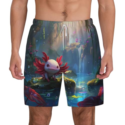 Pond Cute Axolotl Funny Men's Swim Trunks Board Shorts Quick Dry-