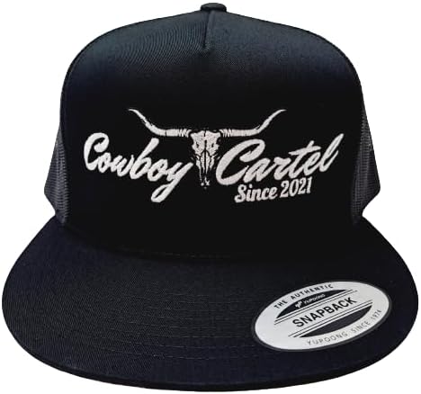 Cowboy Cartel Western Trucker Mesh Snapback Flat Bill Hat Cap Black Direct Embroidered