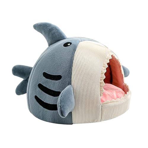 Cuccia per gatti a forma di squalo, con cuscino spesso, morbida e calda, per interni, con fondo antiscivolo, tenda per gatti con cuscino imbottito rimovibile e lavabile, sacco a pelo per cani di