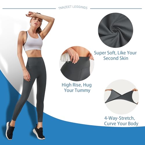 Image of TNNZEET High Waisted Leggings for Women - No See Through Tummy Control Cycling Workout Yoga Pants with Pockets Reg & Plus