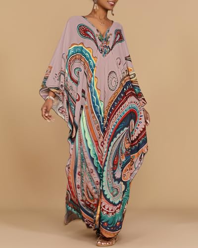 Image of Bsubseach Moo Moos for Women Batwing Sleeve Kaftan Dresses with Pockets
