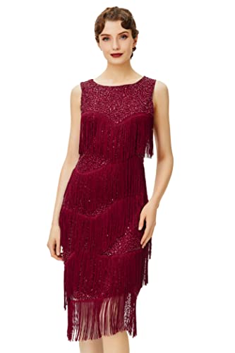 Coucoland 1920s Kleid Damen Runder Ausschnitt Elegant Abendkleid mit Multi Schichten Fransen 20er Jahre Retro Stil Great Gatsby Cocktail Party Damen...